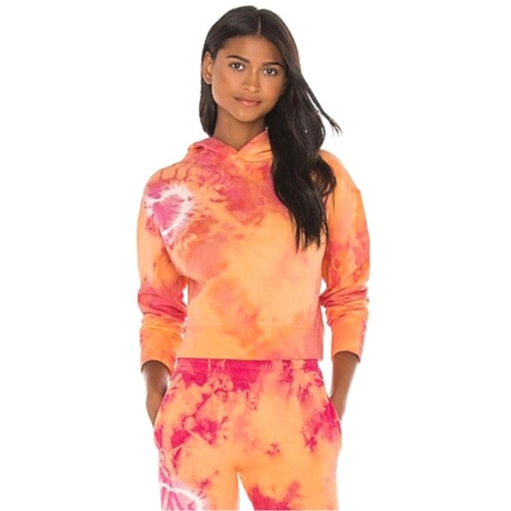 Frankie's Bikinis Burl Heart Cropped Hoodie Orange Pink Sherbet Tie Dye